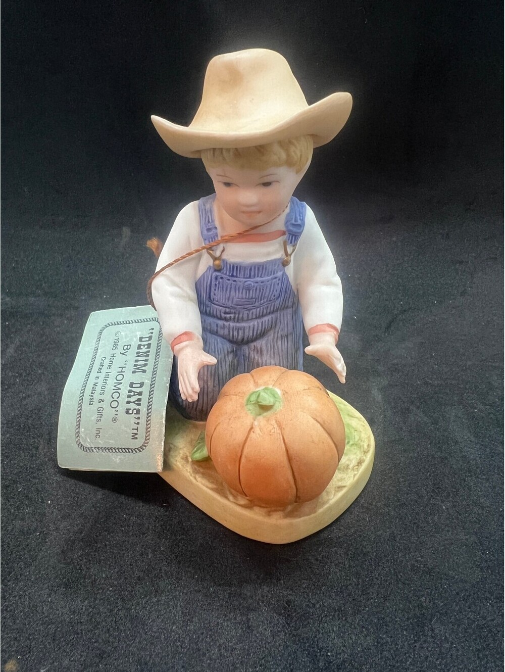 Denim Days Homco Porcelain Figurine of Boy with Pumpkin, 1985 Collectible